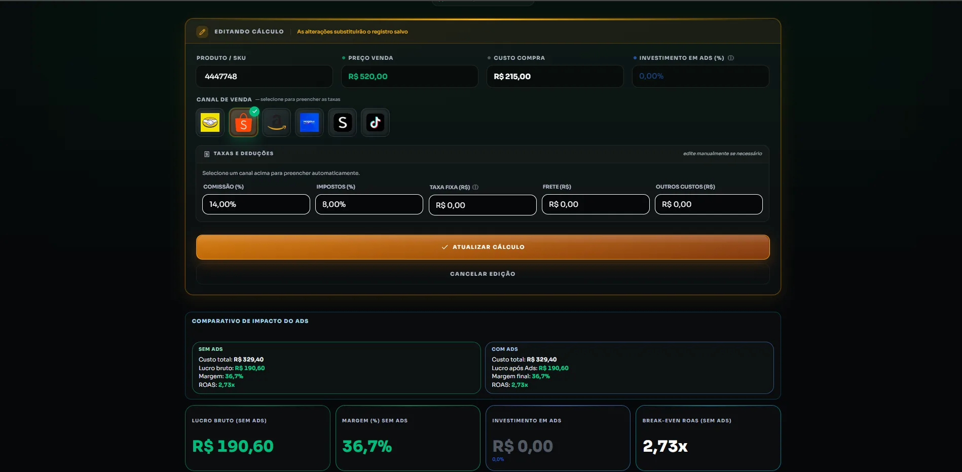 Calculadora de Precificação P4